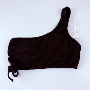Salt + Cove Bikini Top Juniors Size D/DD Black Ribbed One Strap Swim NWT